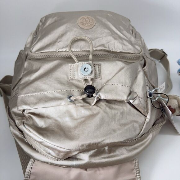 Kipling Ravier Medium Metallic Champagne Gleaming Gold Gorilla Monkey Backpack - Picture 10 of 11